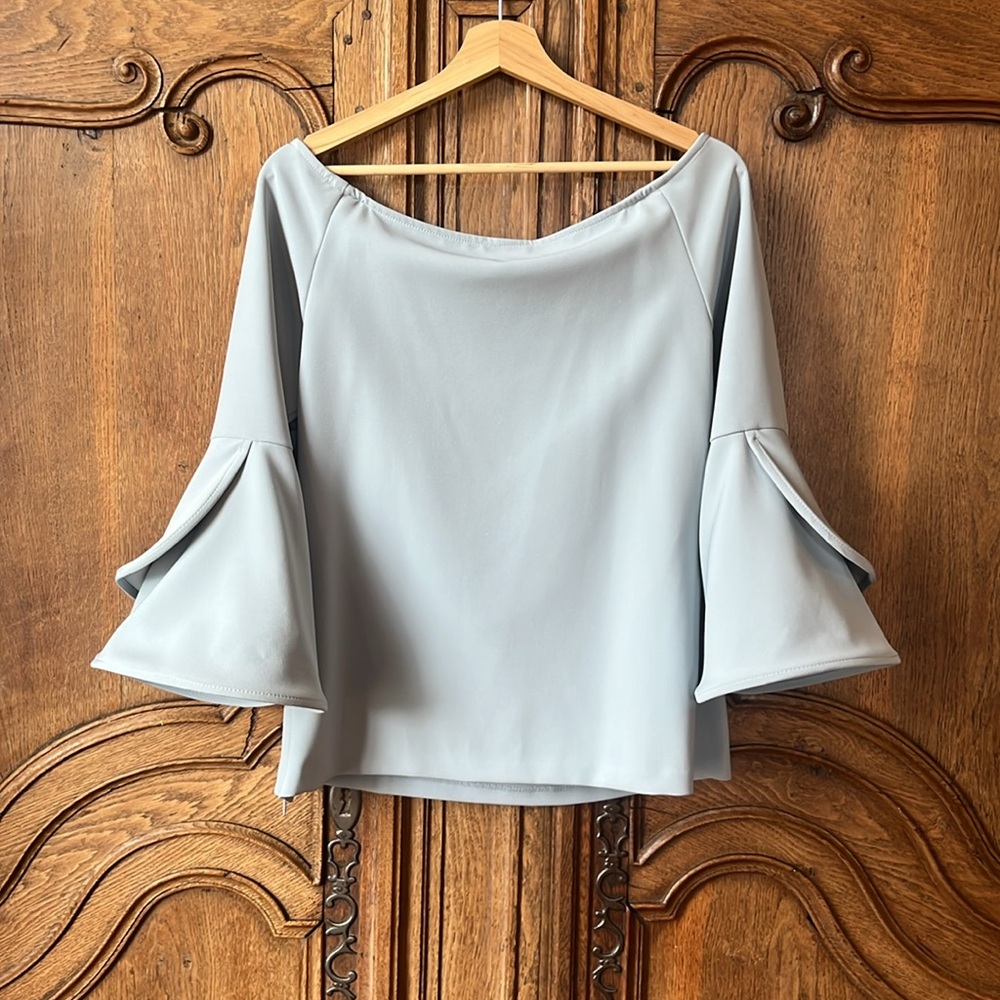 NWT Alberto Makali Statement Sleeve Top in Powder Blue Size Large - Picture 12 of 14